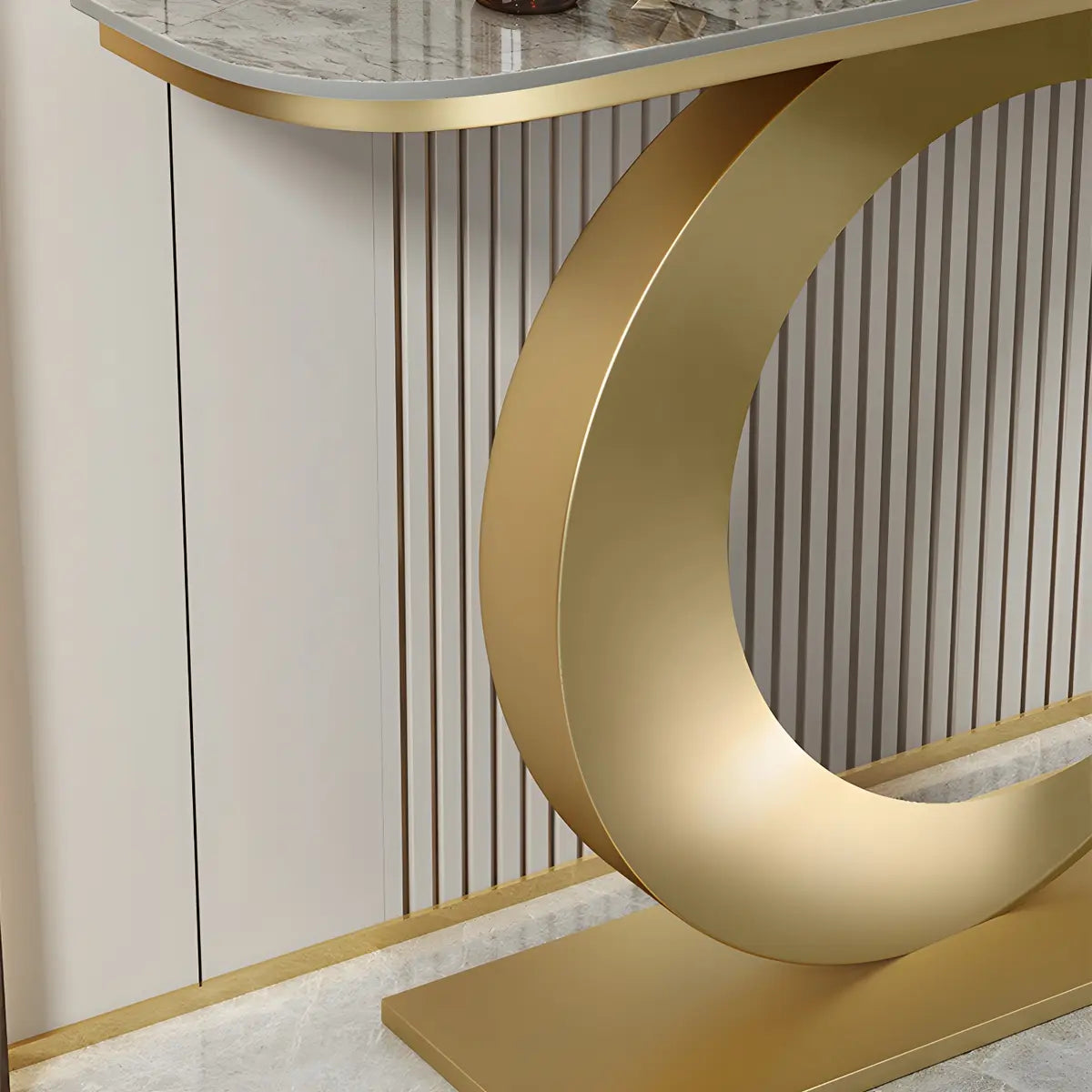 Half Moon Metal Gold Scratch Resistant Hallway Console Table Image - 8