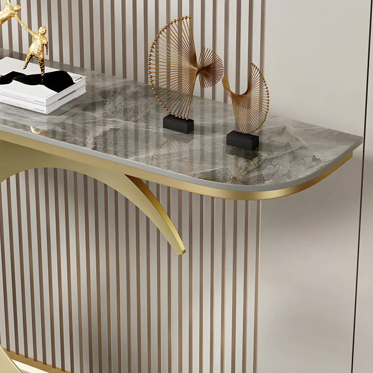 Half Moon Metal Gold Scratch Resistant Hallway Console Table Image - 9