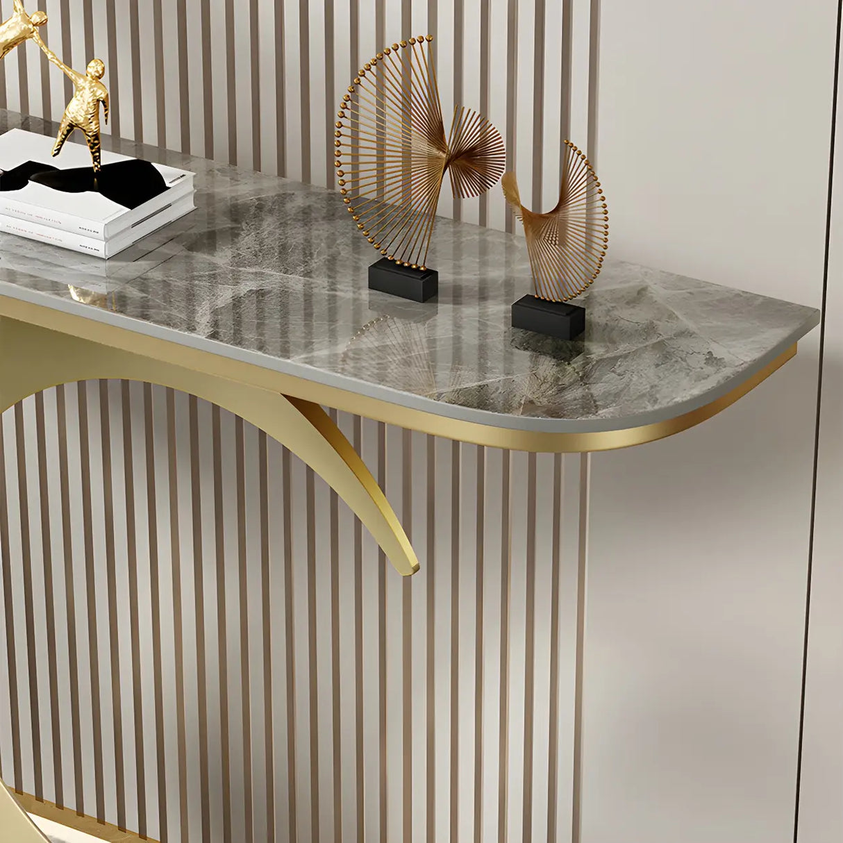 Half Moon Metal Gold Scratch Resistant Hallway Console Table Image - 9