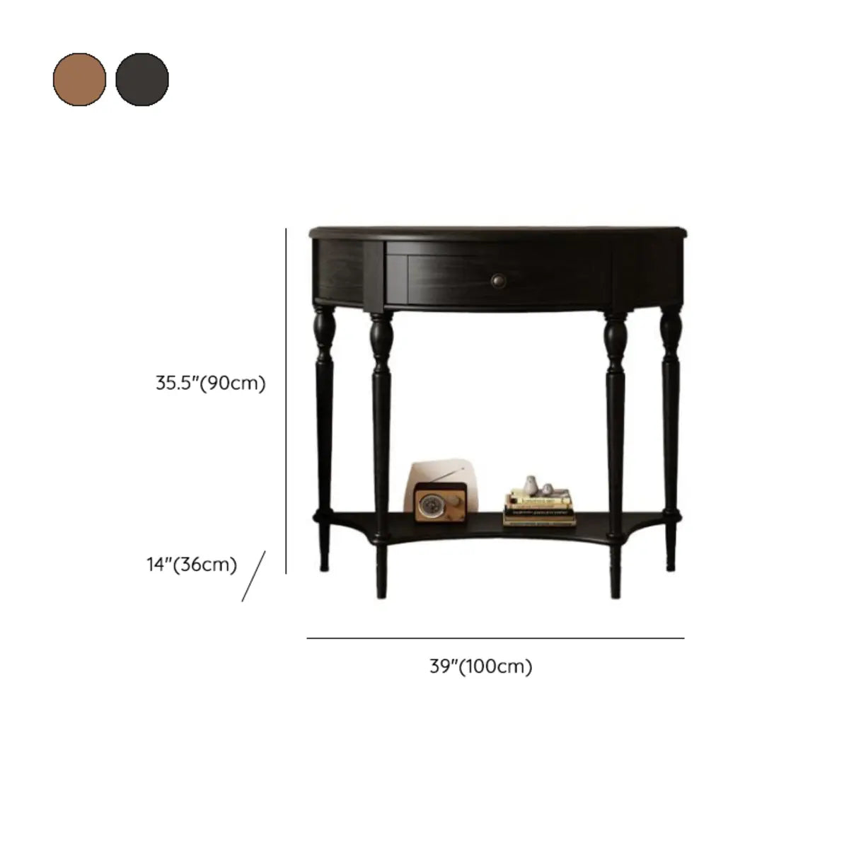 Half Moon Oak Wood Vintage Black Storage Console Table 