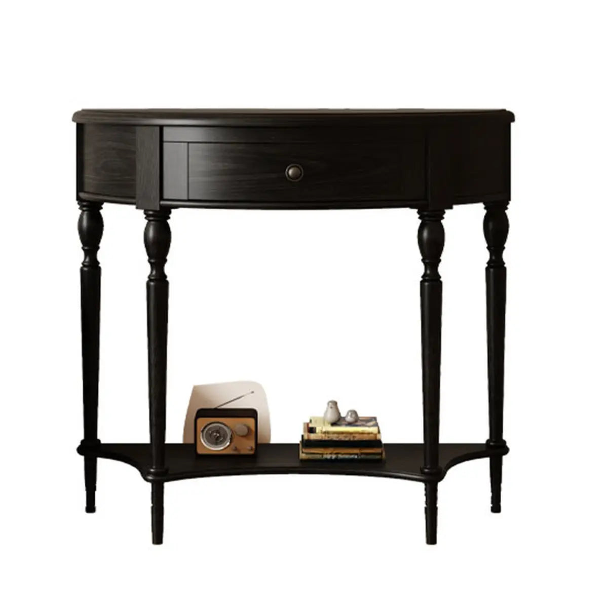 Half Moon Oak Wood Vintage Black Storage Console Table Image - 2