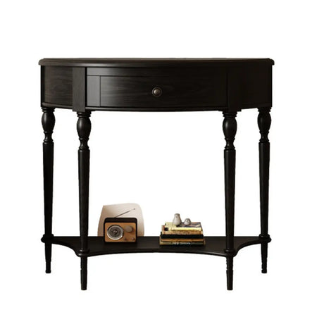 Half Moon Oak Wood Vintage Black Storage Console Table Image - 2