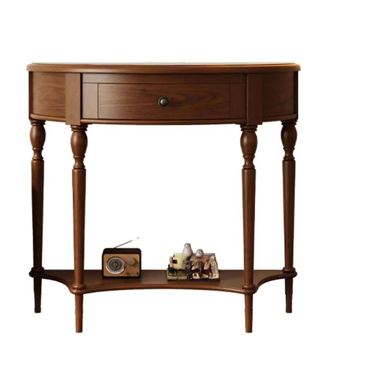 Half Moon Oak Wood Vintage Black Storage Console Table Image - 3