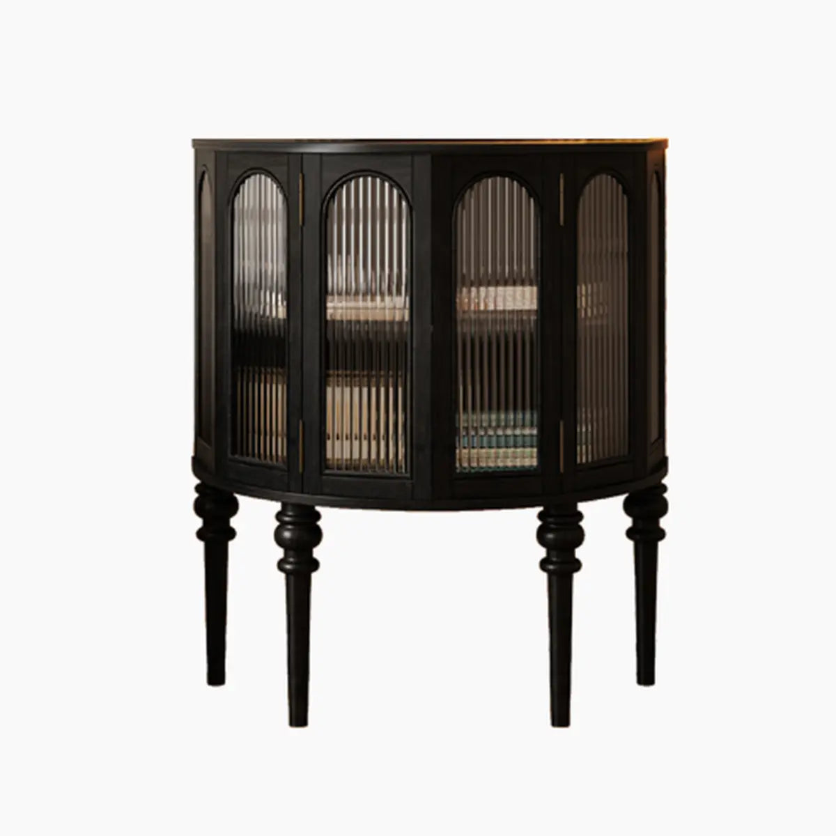 Half Moon Oak Wood Vintage Black Storage Console Table Image - 5