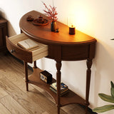 Half Moon Oak Wood Vintage Black Storage Console Table Image - 7