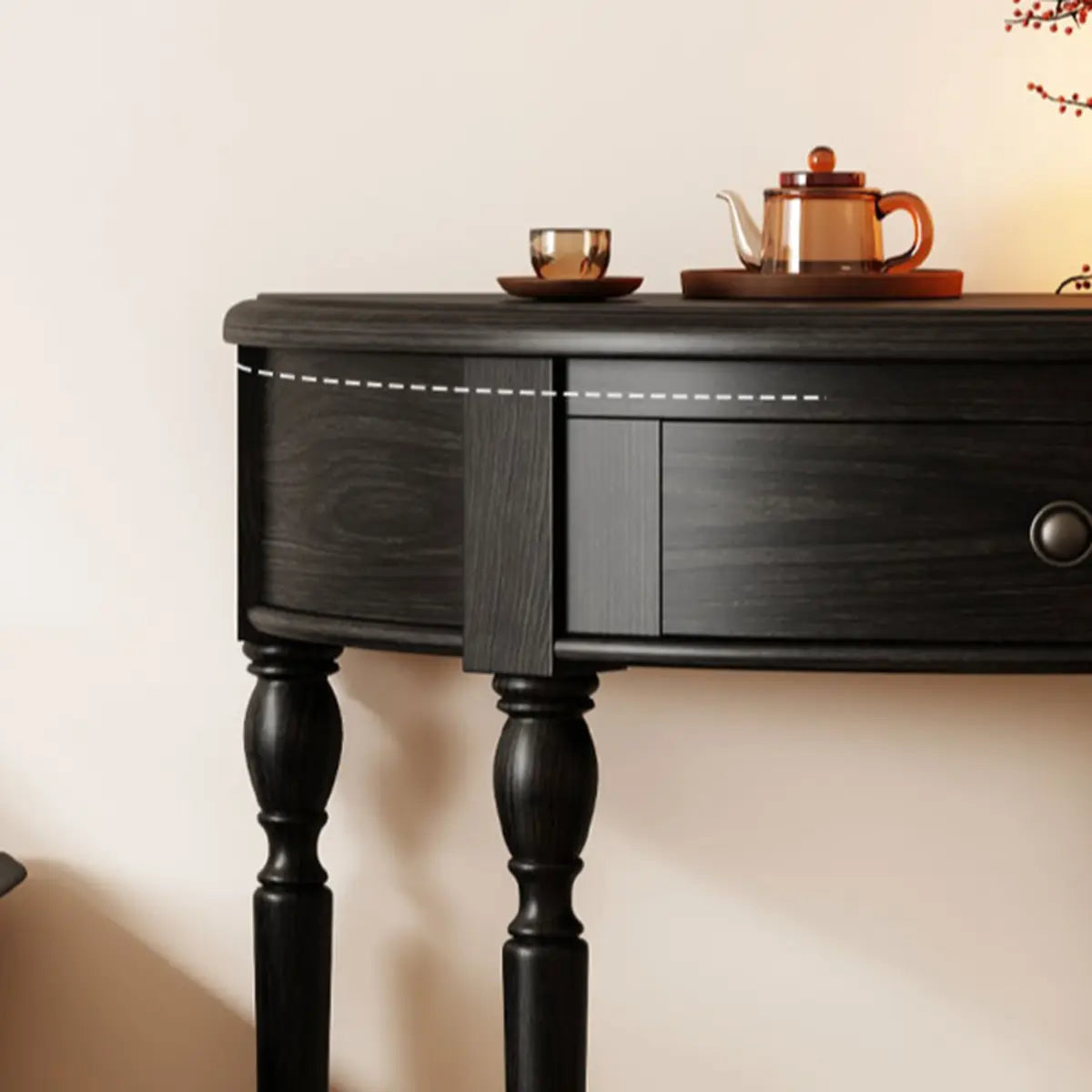 Half Moon Oak Wood Vintage Black Storage Console Table Image - 8