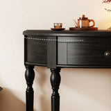 Half Moon Oak Wood Vintage Black Storage Console Table Image - 8