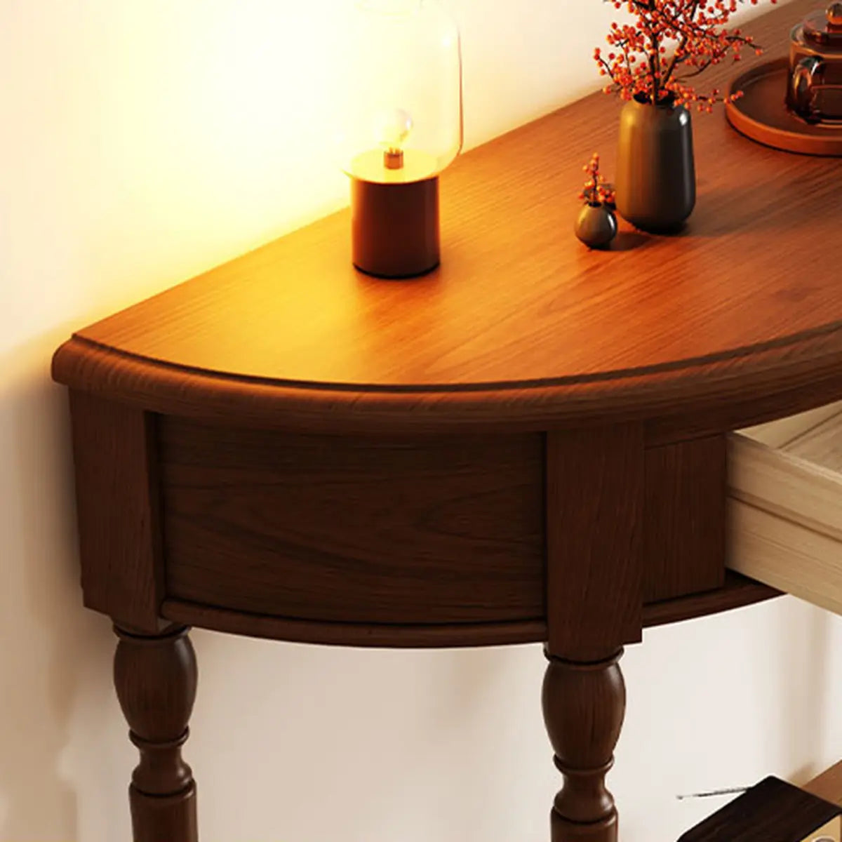 Half Moon Oak Wood Vintage Black Storage Console Table Image - 9