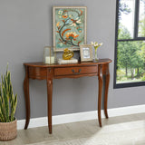 Half Moon Walnut Wooden Storage Console Table with Drawer Image - 1