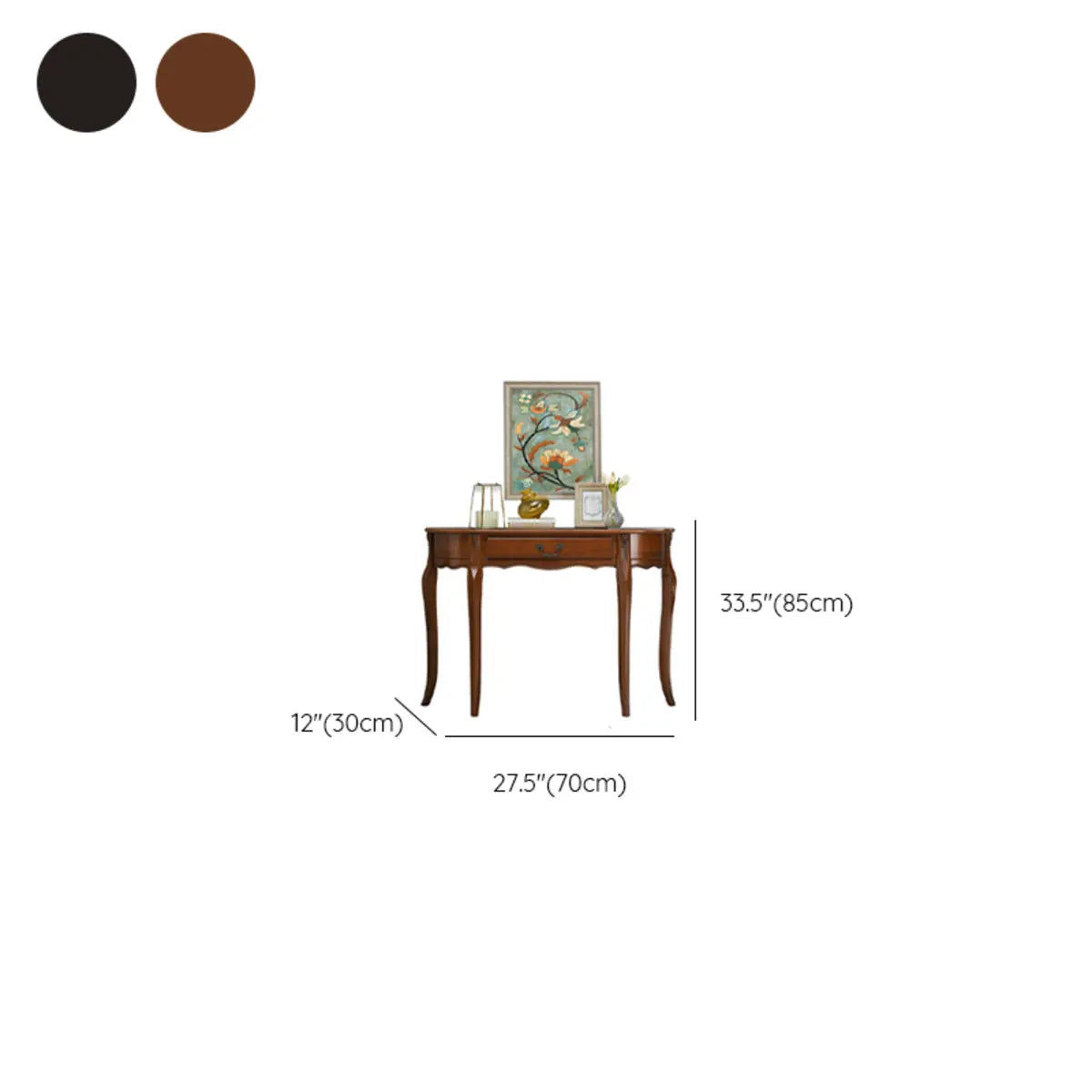 Half Moon Walnut Wooden Storage Console Table with Drawer Image - 10