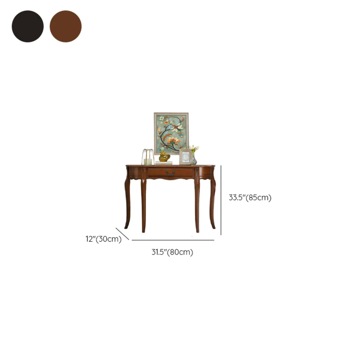 Half Moon Walnut Wooden Storage Console Table with Drawer Image - 11