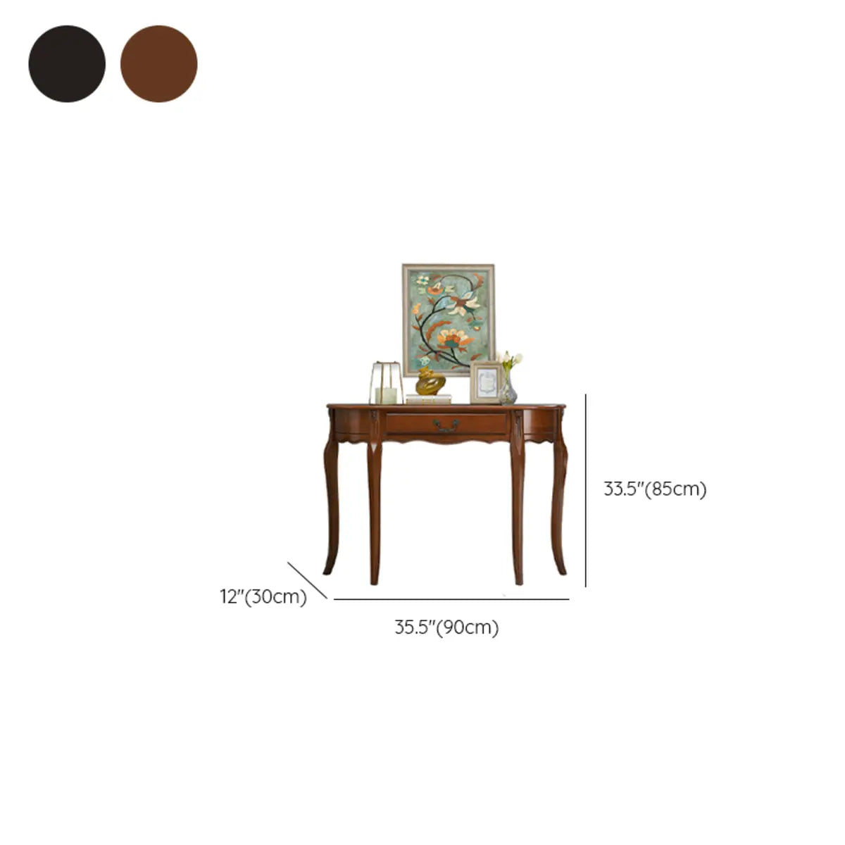 Half Moon Walnut Wooden Storage Console Table with Drawer Image - 12