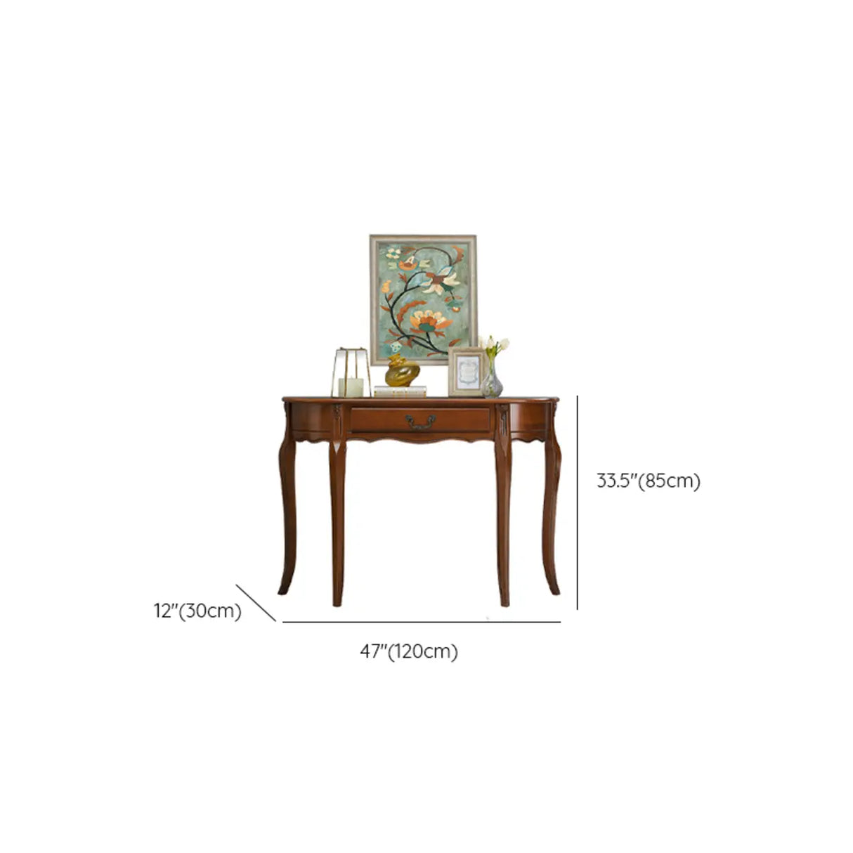 Half Moon Walnut Wooden Storage Console Table with Drawer Image - 13