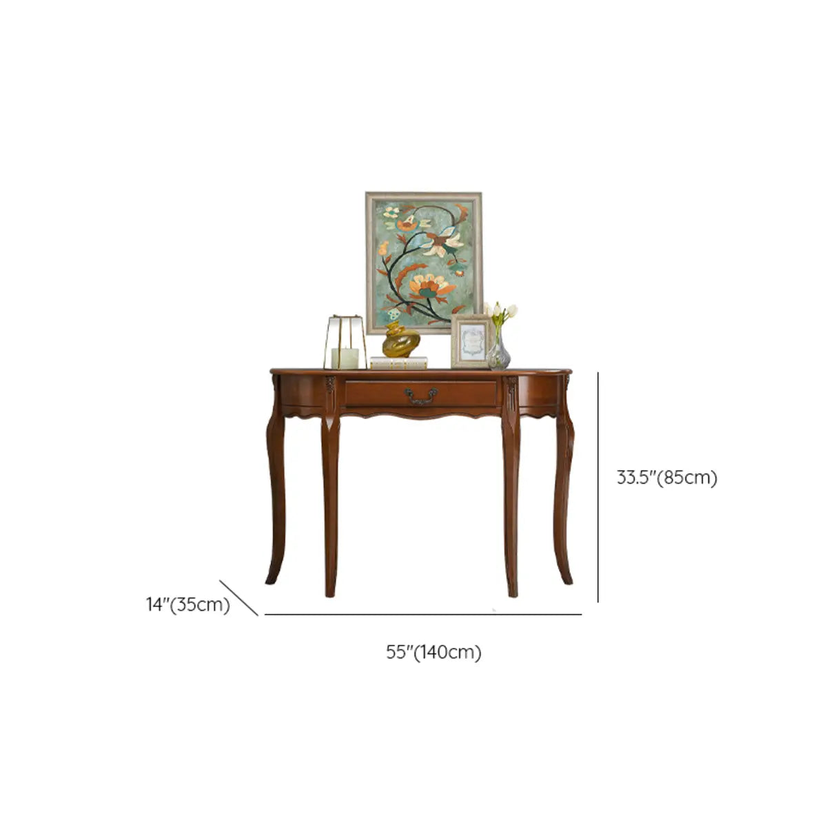 Half Moon Walnut Wooden Storage Console Table with Drawer Image - 14