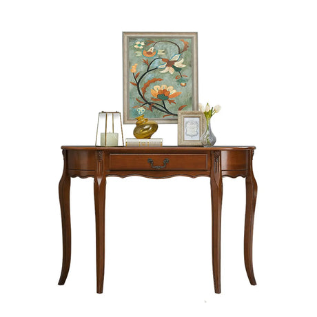 Half Moon Walnut Wooden Storage Console Table with Drawer Image - 2