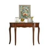 Half Moon Walnut Wooden Storage Console Table with Drawer Image - 2