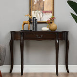 Half Moon Walnut Wooden Storage Console Table with Drawer Image - 3