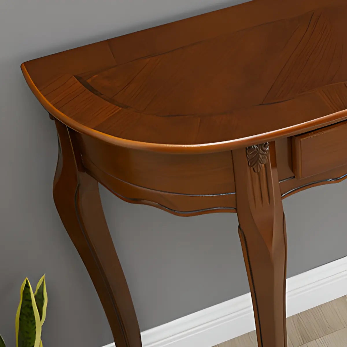 Half Moon Walnut Wooden Storage Console Table with Drawer Image - 6