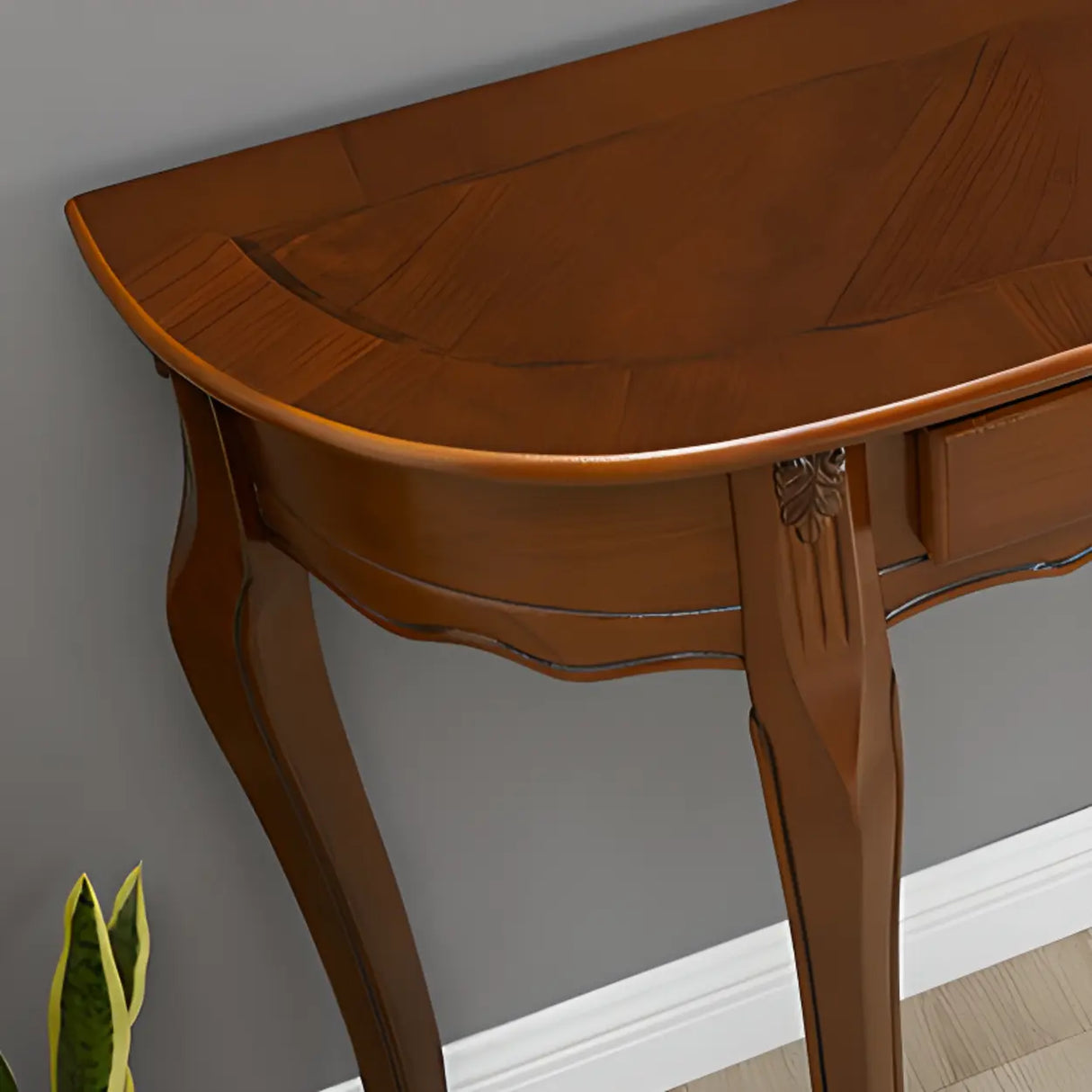 Half Moon Walnut Wooden Storage Console Table with Drawer Image - 6