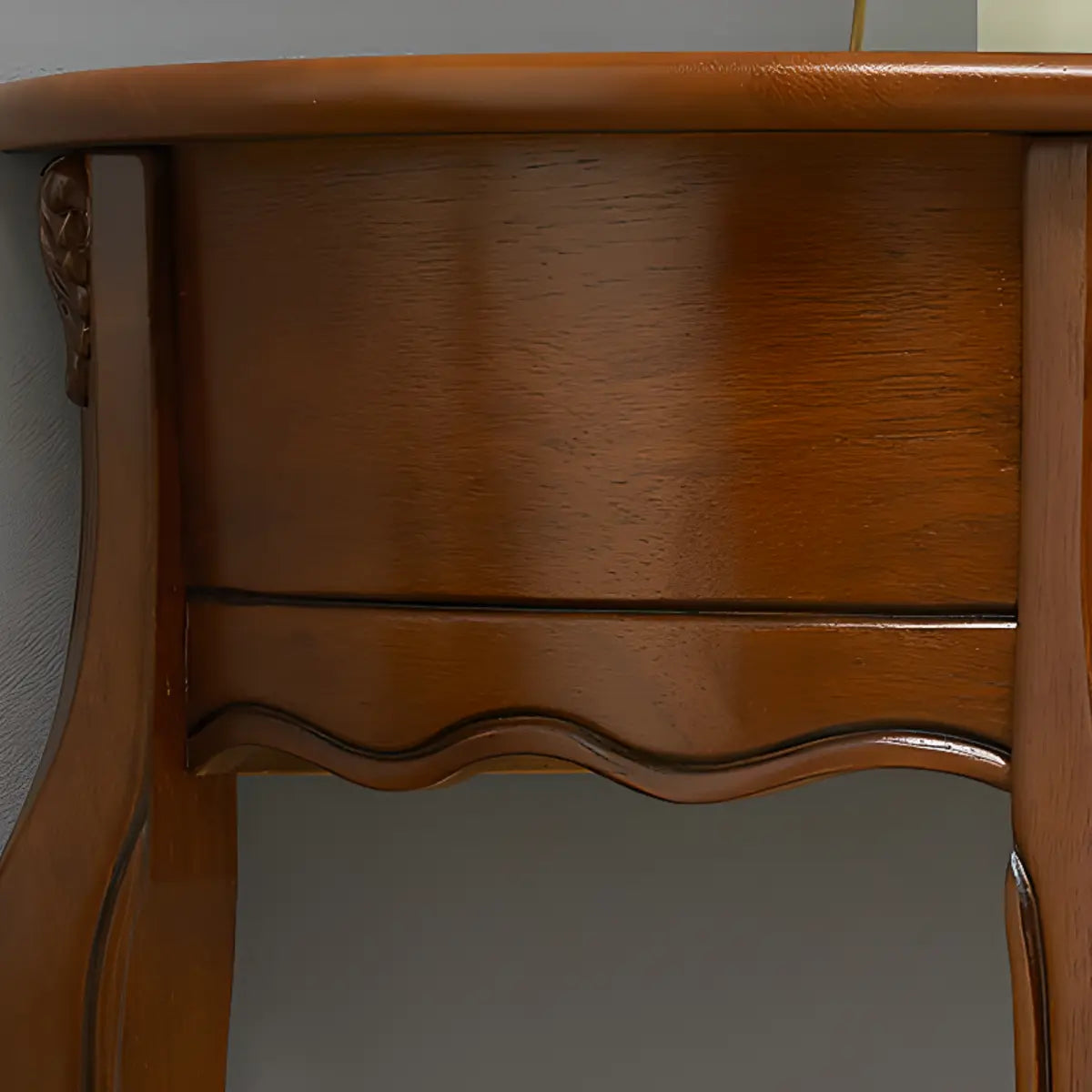 Half Moon Walnut Wooden Storage Console Table with Drawer Image - 7