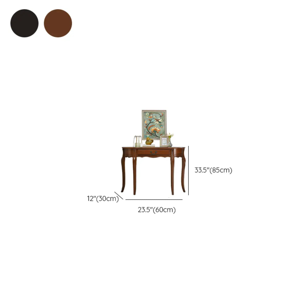 Half Moon Walnut Wooden Storage Console Table with Drawer 