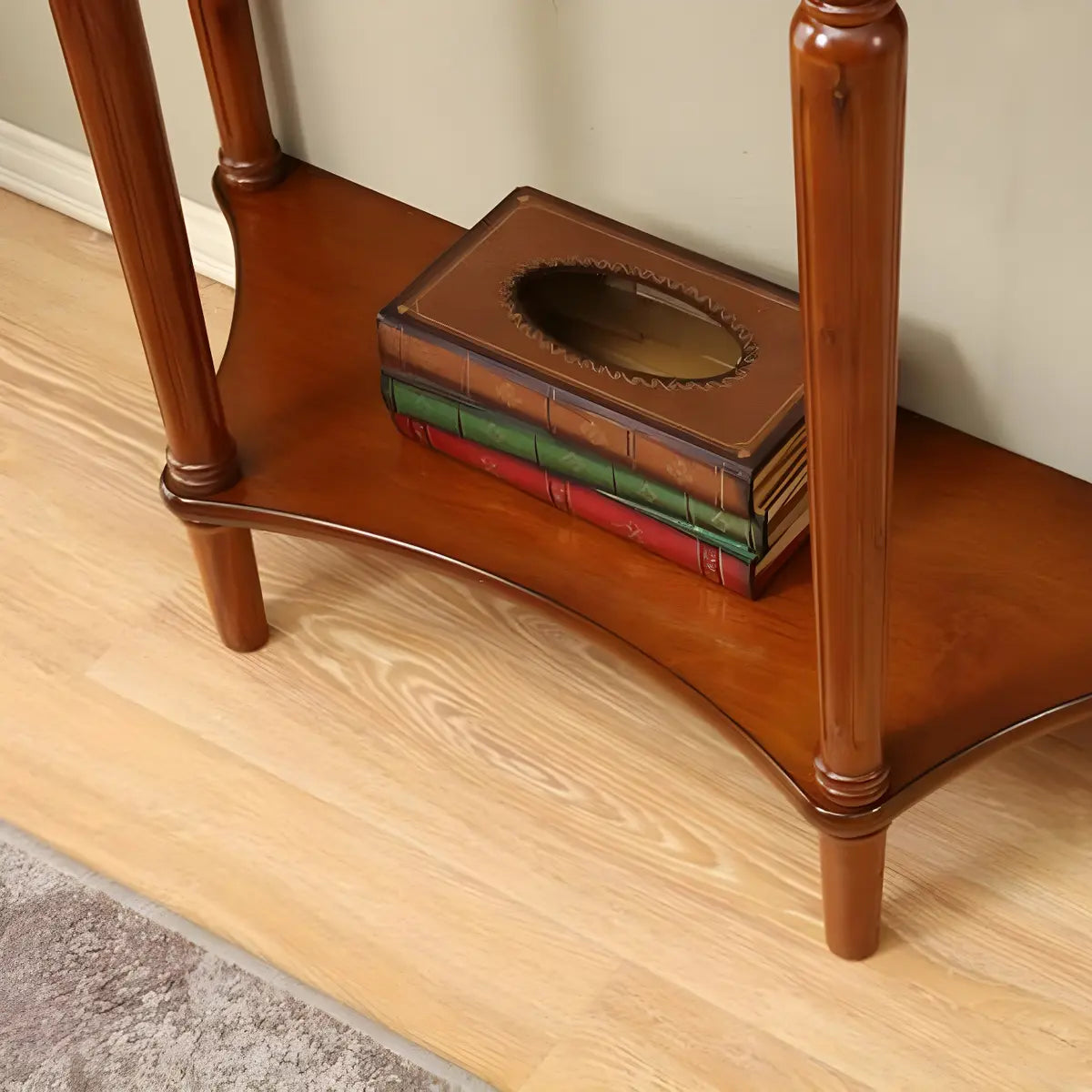 Half Moon Wood Cherry Console Entry Table with Drawers Image - 10