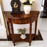 Half Moon Wood Cherry Console Entry Table with Drawers Image - 12