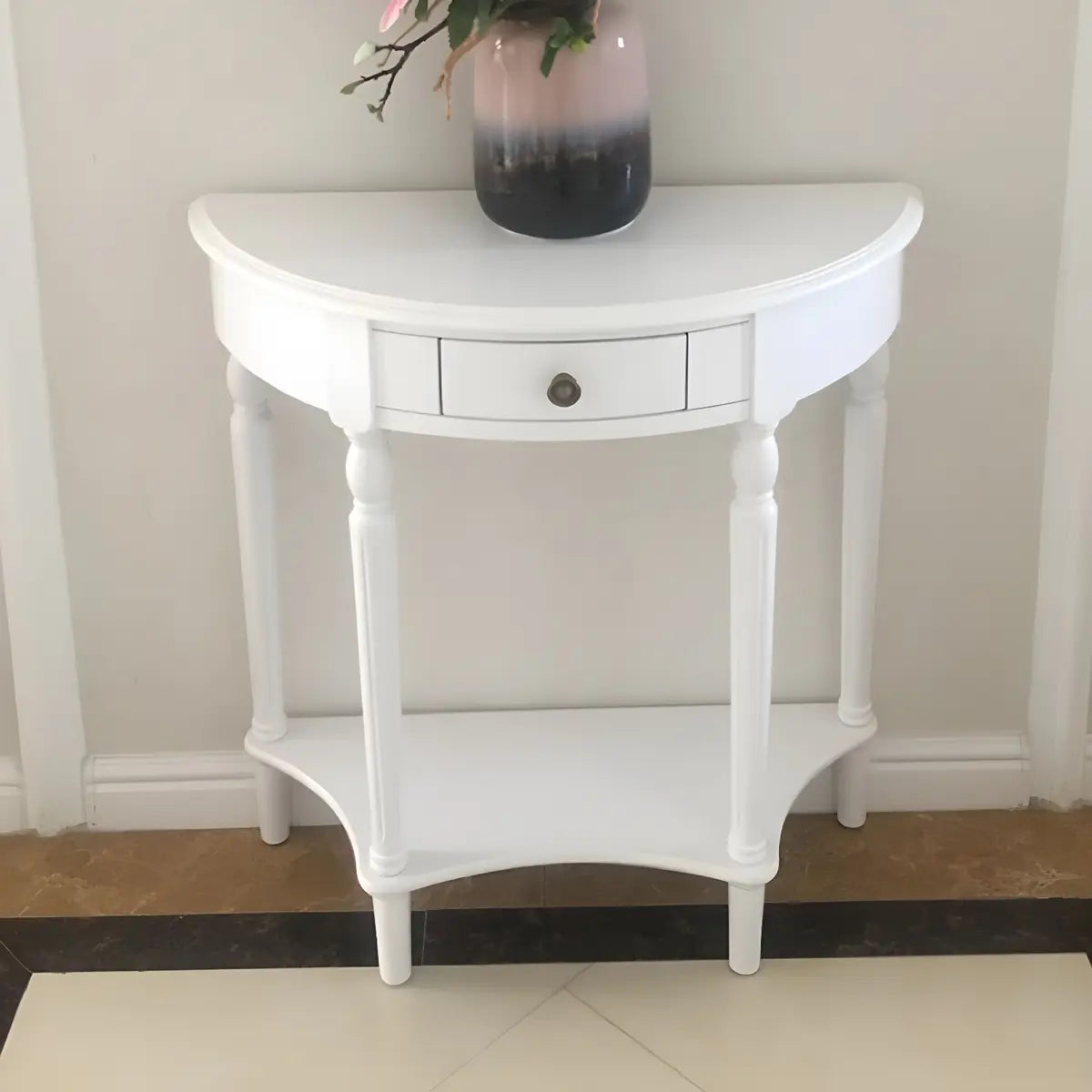 Half Moon Wood Cherry Console Entry Table with Drawers Image - 13