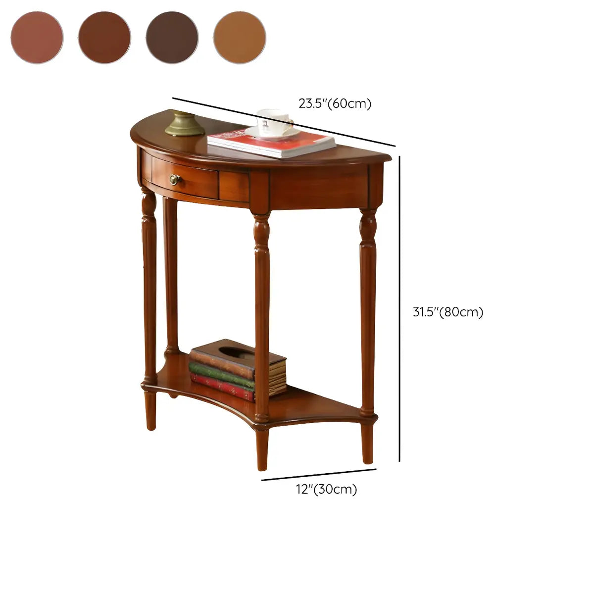 Half Moon Wood Cherry Console Entry Table with Drawers 
