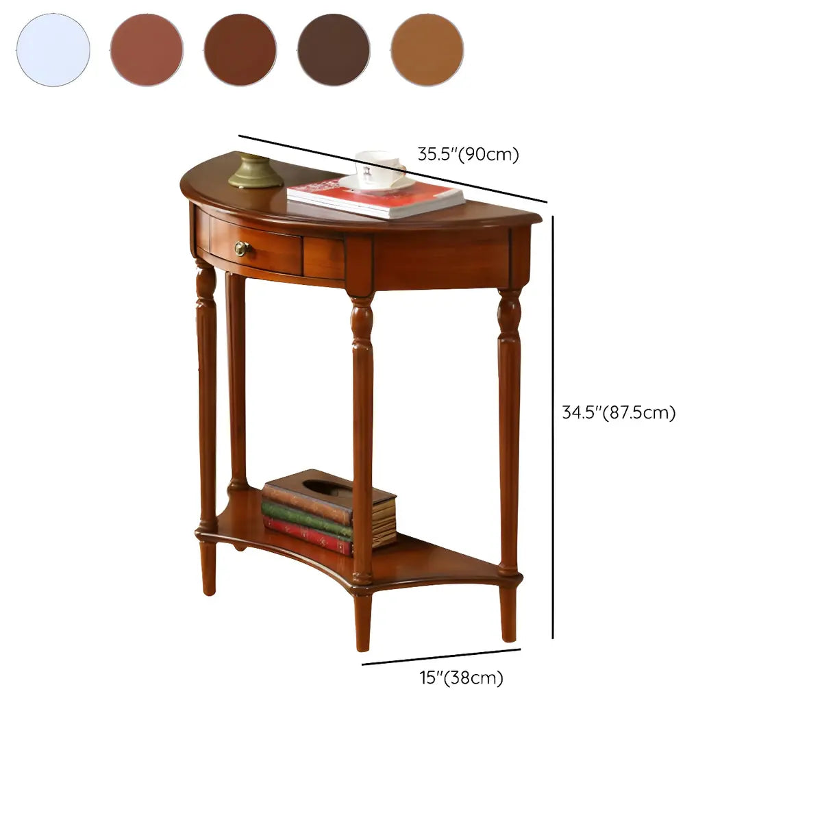 Half Moon Wood Cherry Console Entry Table with Drawers Image - 15