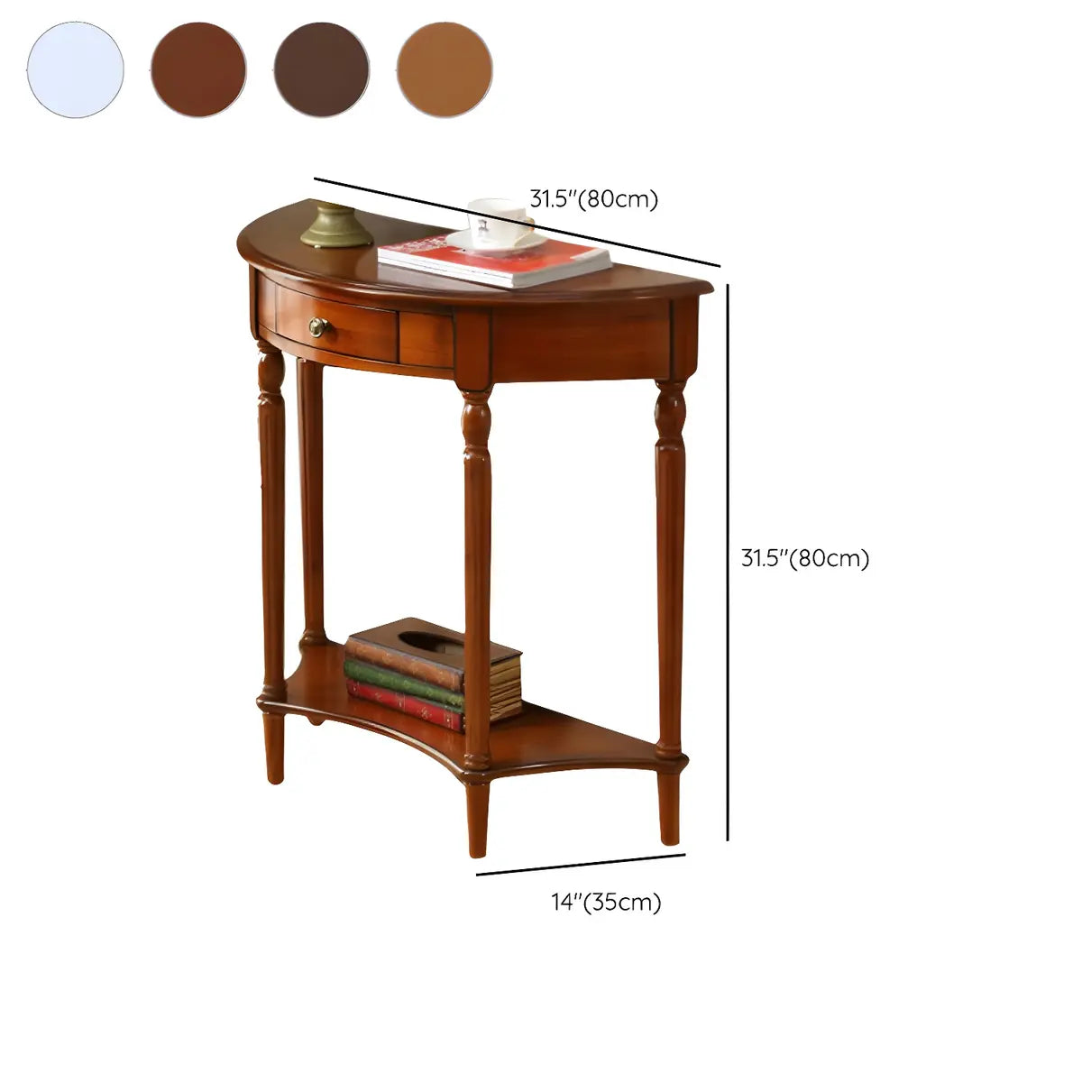 Half Moon Wood Cherry Console Entry Table with Drawers Image - 16
