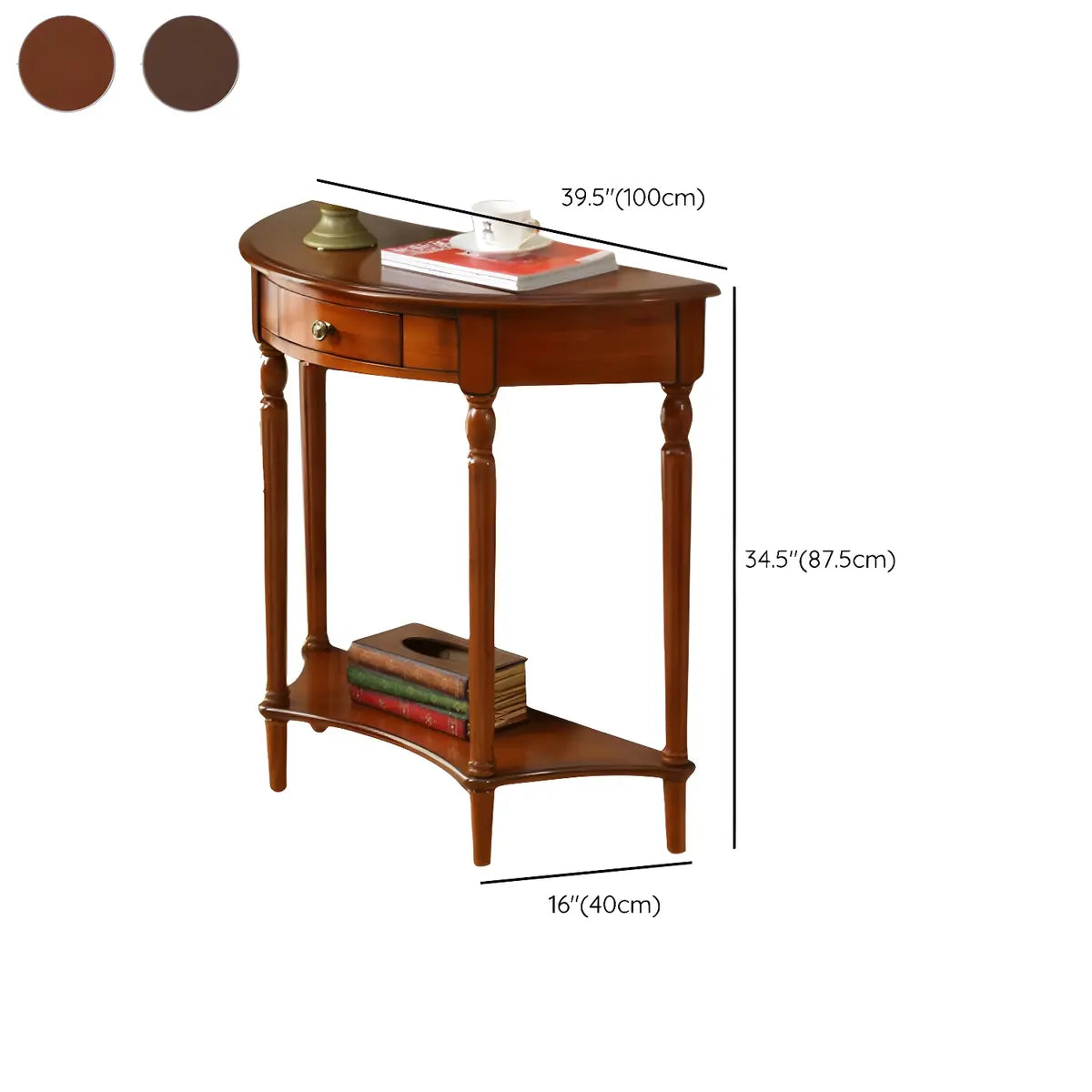 Half Moon Wood Cherry Console Entry Table with Drawers Image - 17