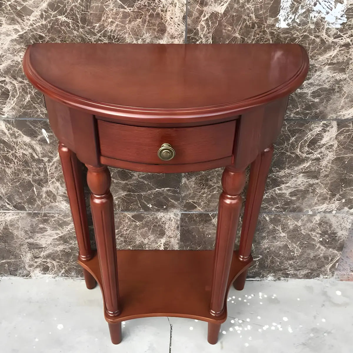 Half Moon Wood Cherry Console Entry Table with Drawers Image - 2