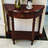 Half Moon Wood Cherry Console Entry Table with Drawers Image - 3