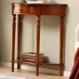 Half Moon Wood Cherry Console Entry Table with Drawers Image - 6