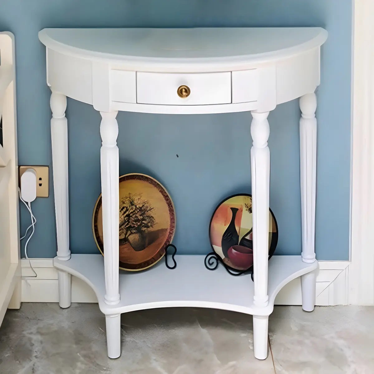 Half Moon Wood Cherry Console Entry Table with Drawers Image - 7