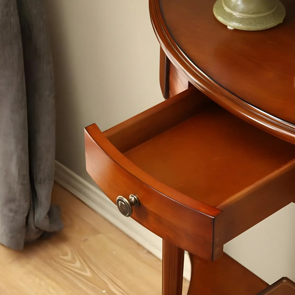 Half Moon Wood Cherry Console Entry Table with Drawers Image - 9
