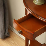 Half Moon Wood Cherry Console Entry Table with Drawers Image - 9
