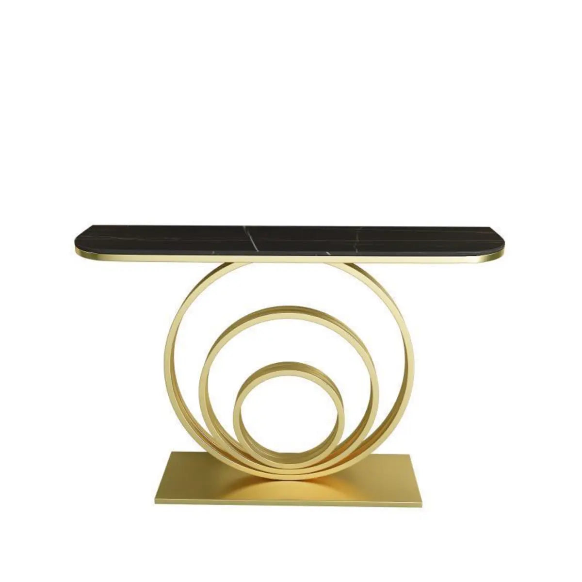 Half Round Sintered Stone Black Circle Base Console Table Image - 5
