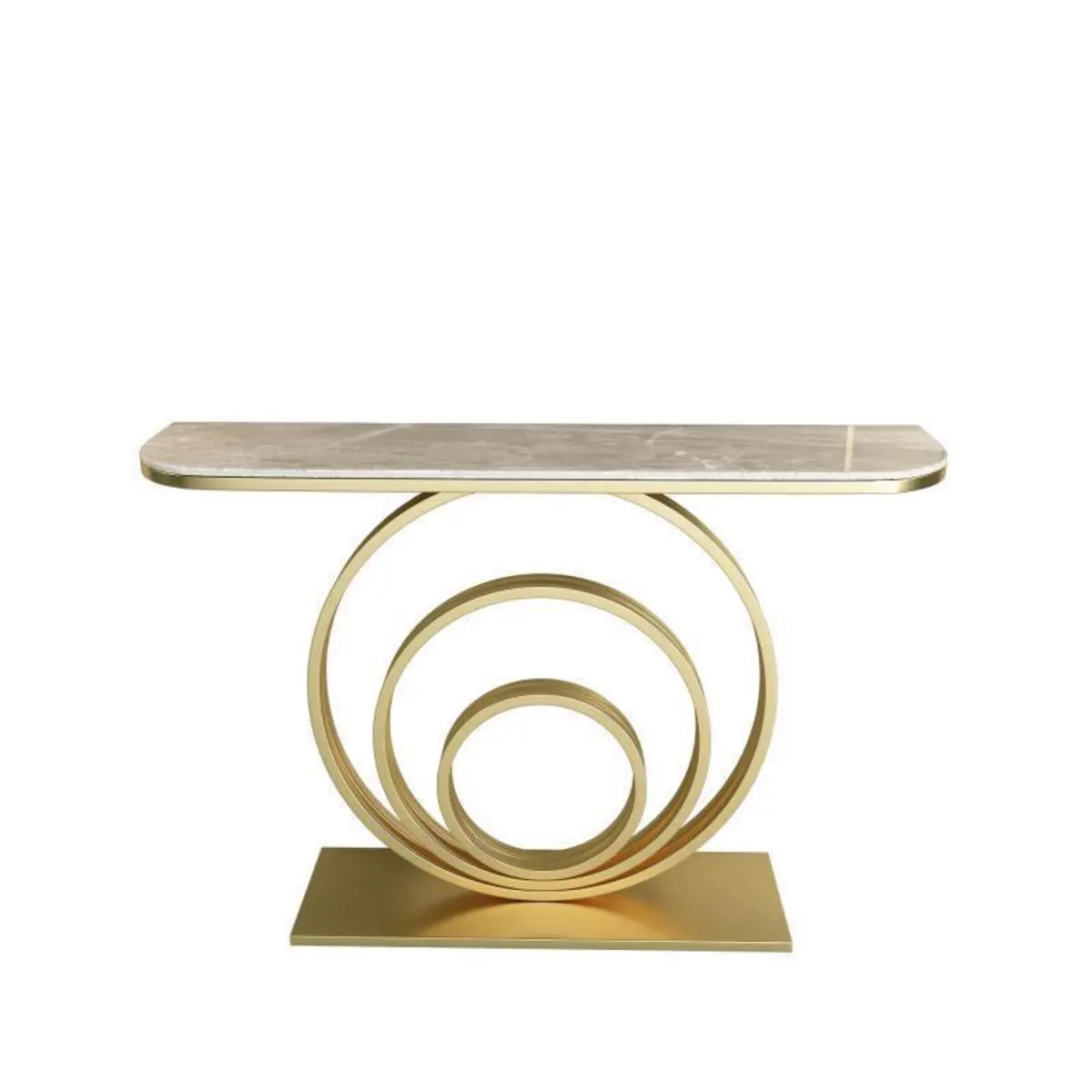 Half Round Sintered Stone Black Circle Base Console Table Image - 6