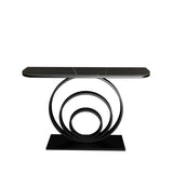 Half Round Sintered Stone Black Circle Base Console Table Image - 7