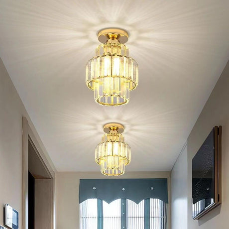 Hallway 2-Layer Cylinder Crystal Semi-Flush Mount Light Image - 1