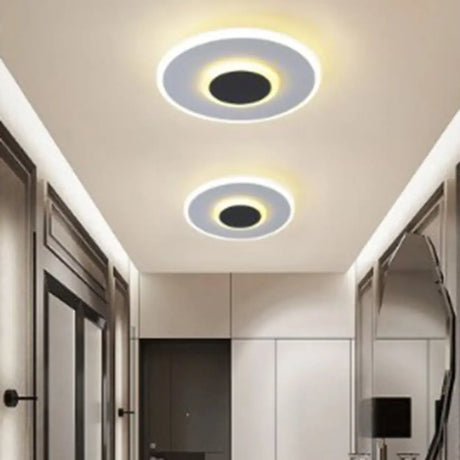 Hallway Black Grey Round LED Flush Mount Ceiling Light Image - 1