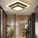 Hallway Black Round Crystal Flush Mount Ceiling Light Image - 4