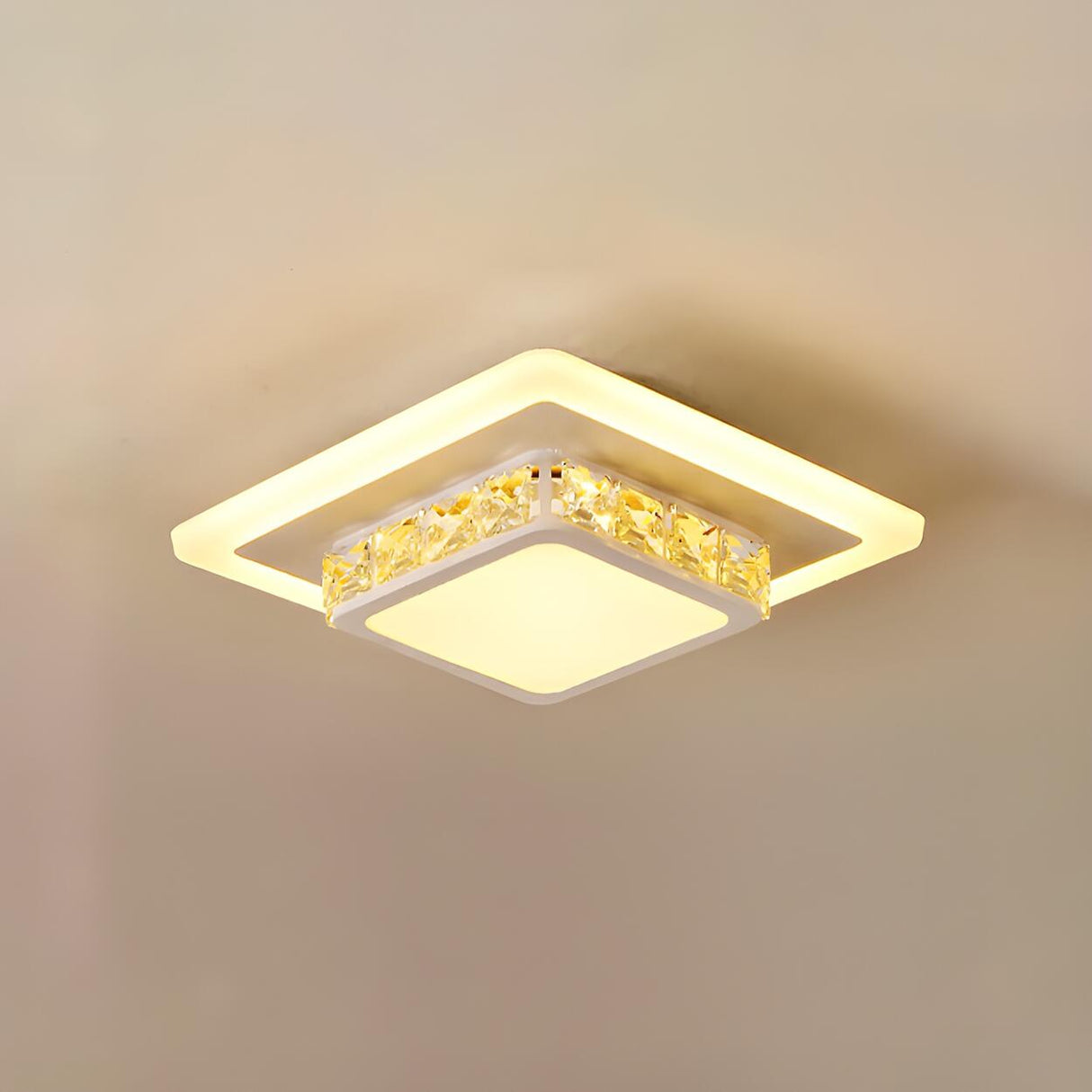 Hallway Black Round Crystal Flush Mount Ceiling Light Image - 6