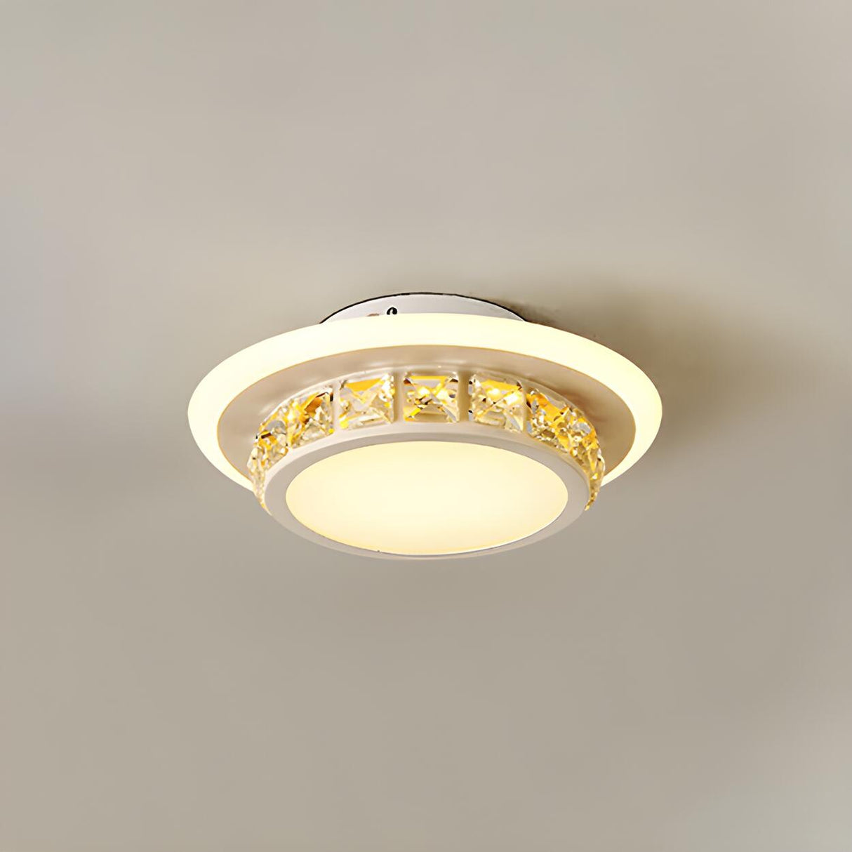 Hallway Black Round Crystal Flush Mount Ceiling Light Image - 8