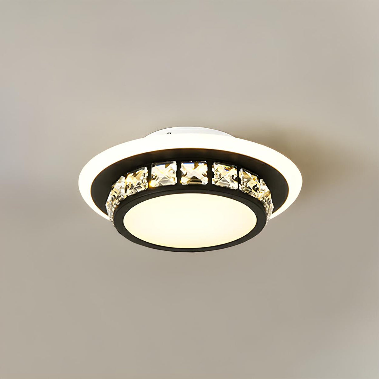 Hallway Black Round Crystal Flush Mount Ceiling Light Image - 9