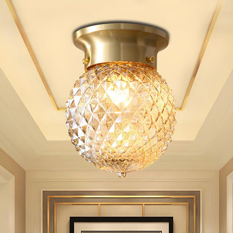 Hallway Brass Crystal Globe Flush Mount Ceiling Light Image - 1