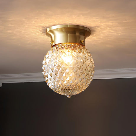Hallway Brass Crystal Globe Flush Mount Ceiling Light Image - 2