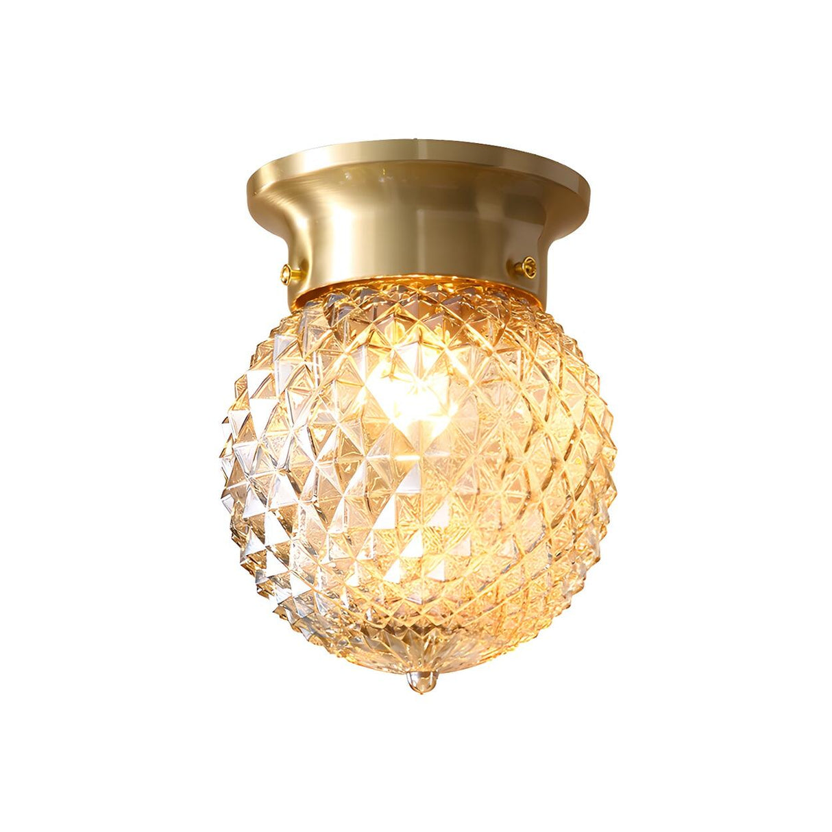 Hallway Brass Crystal Globe Flush Mount Ceiling Light Image - 3